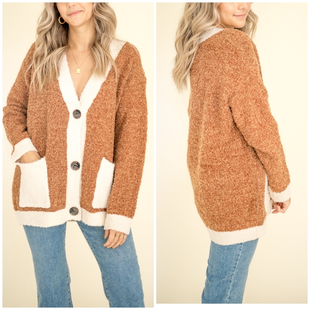 PINCH Chic Fuzzy Thick Camel Cardigan